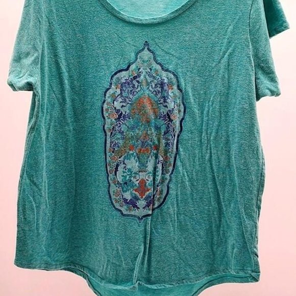 CLEARANCE SALE WEEKEND - LUCKY BRAND  Women's Hippie Boho Green T-Shirt XXL - Picture 2 of 5